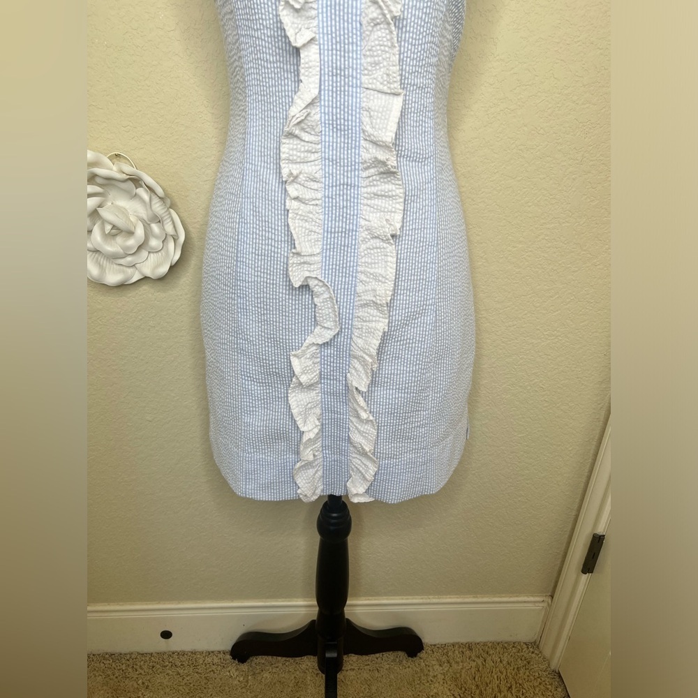 NTM: Lauren James Light Blue & White with Ruffles Seersucker Bailey Dress Sz XS - Picture 4 of 16